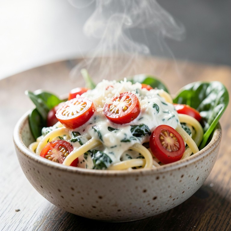 Romige Spinazie-Ricotta Pasta met Cherrytomaatjes