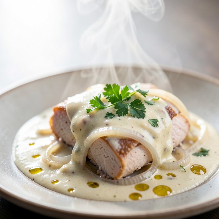 Cremiges Putenragout mit Zwiebeln