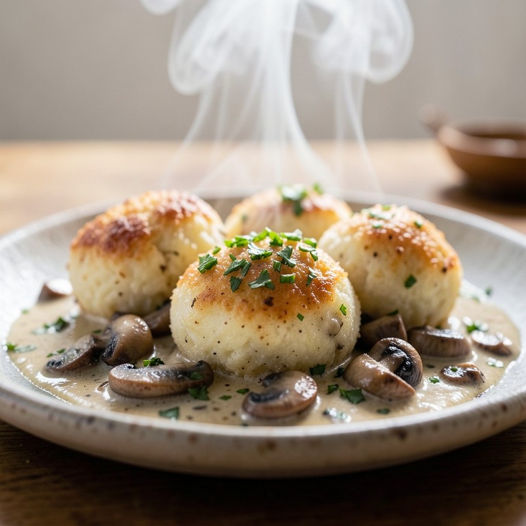 Semmelknödel mit Champignonrahmsoße