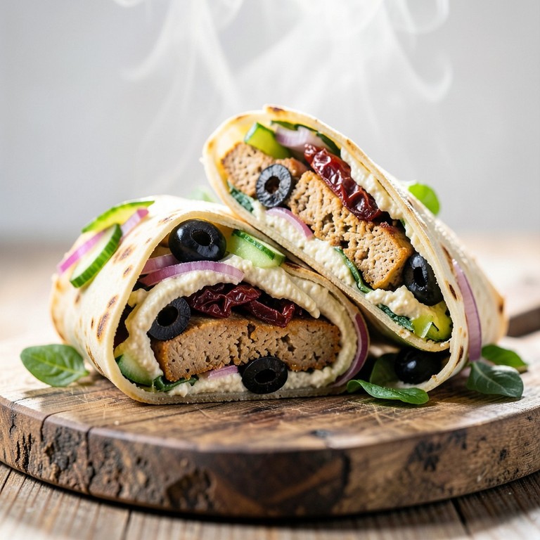 Mediterraner Räuchertofu-Wrap mit Hummus