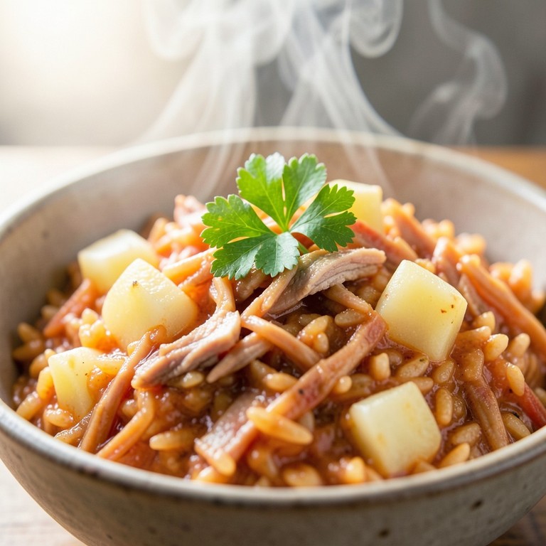 Arroz Cremoso con Cerdo y Papas Escondidas