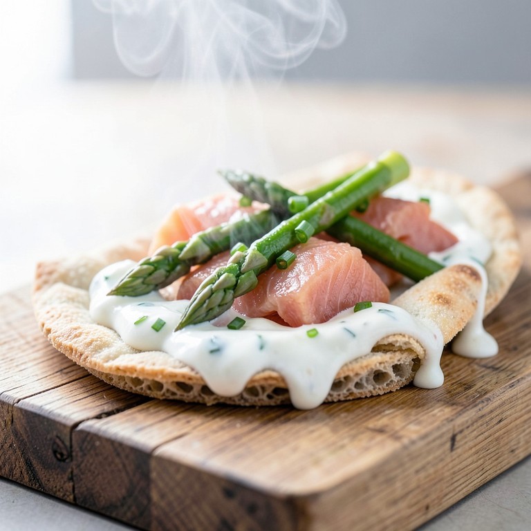 Piadina Integrale con Salmone al Vapore, Asparagi e Yogurt Greco