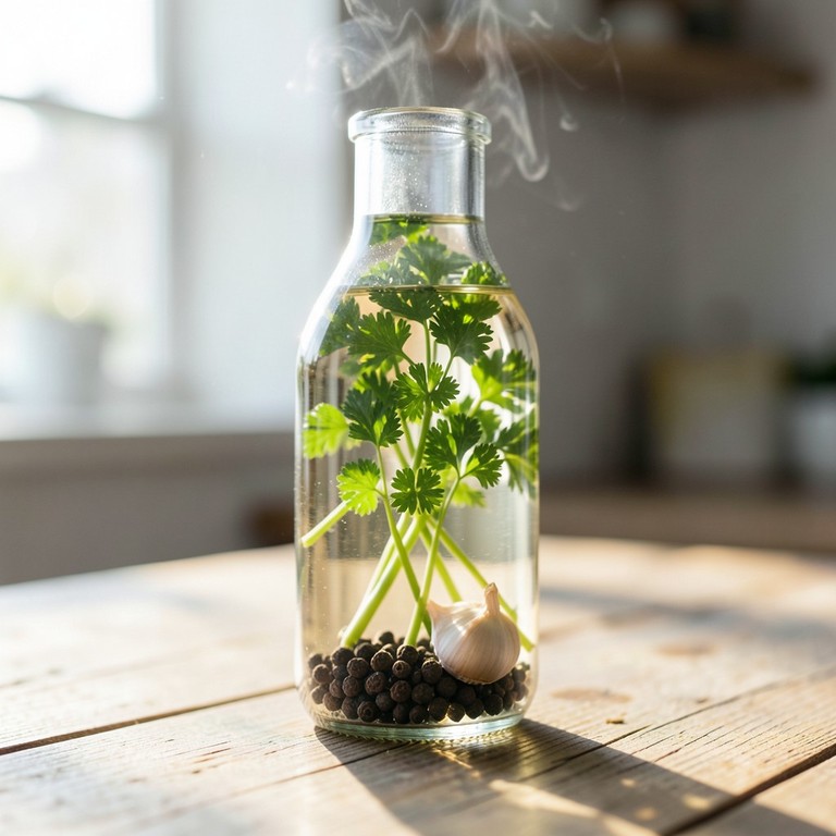 Aromatisierter Essig mit Petersilienstängeln