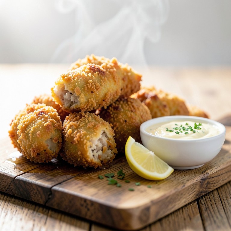 Croquetas de Pollo y Papa con Dip de Queso Crema y Limón