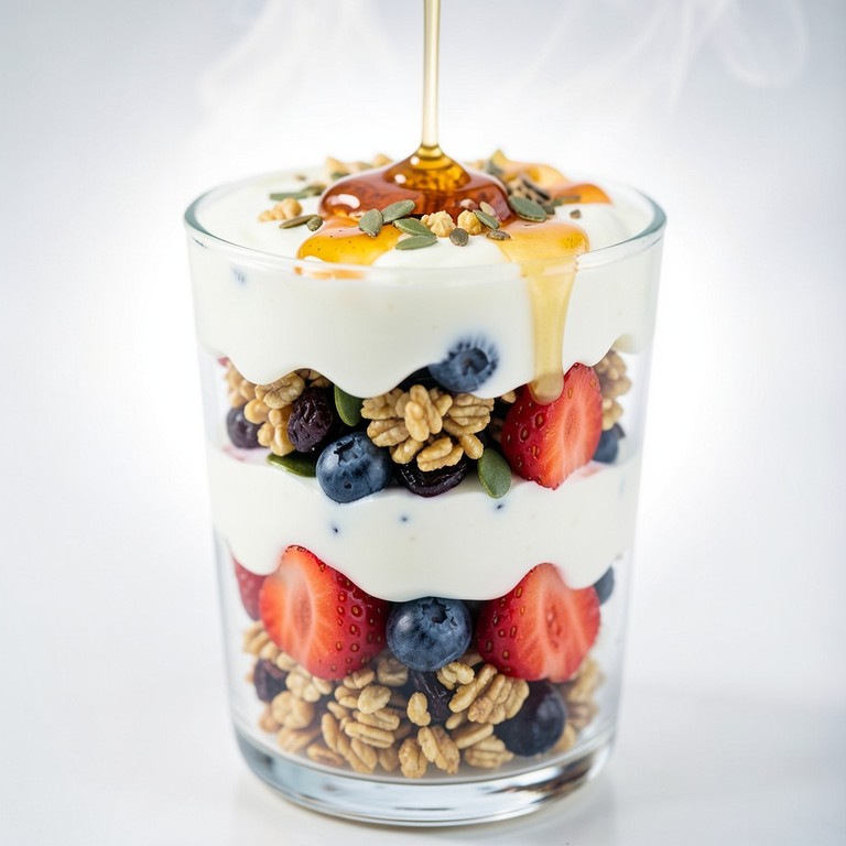 Lagenontbijt met Geroosterde Granola en Gedroogd Fruit