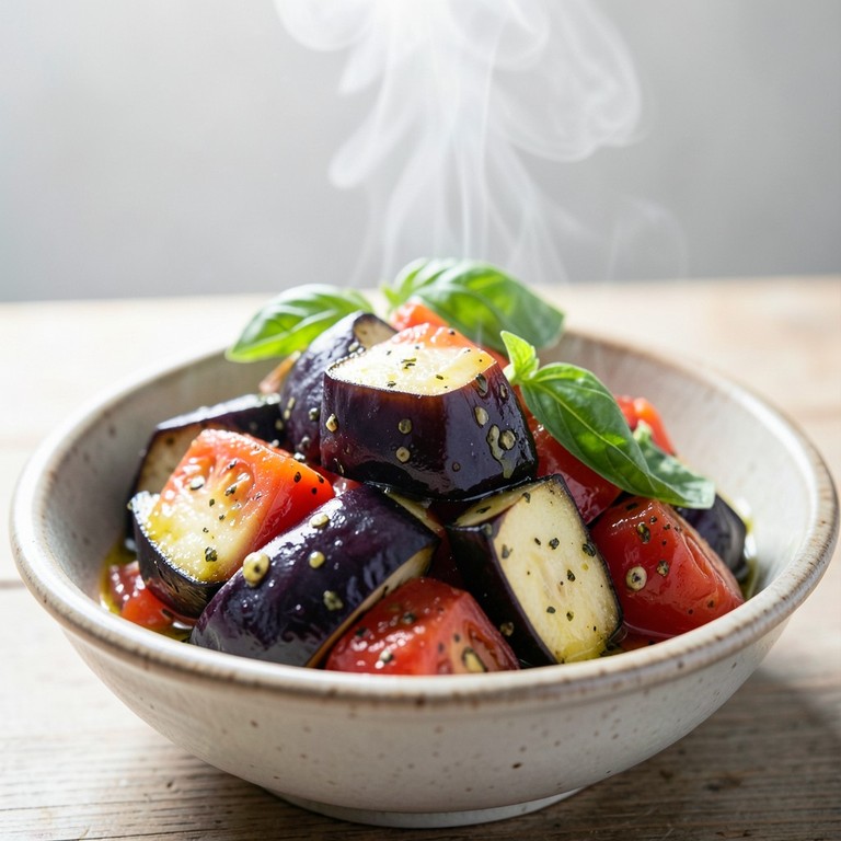 Quick Microwave Aubergine with Tomatoes and Herbs