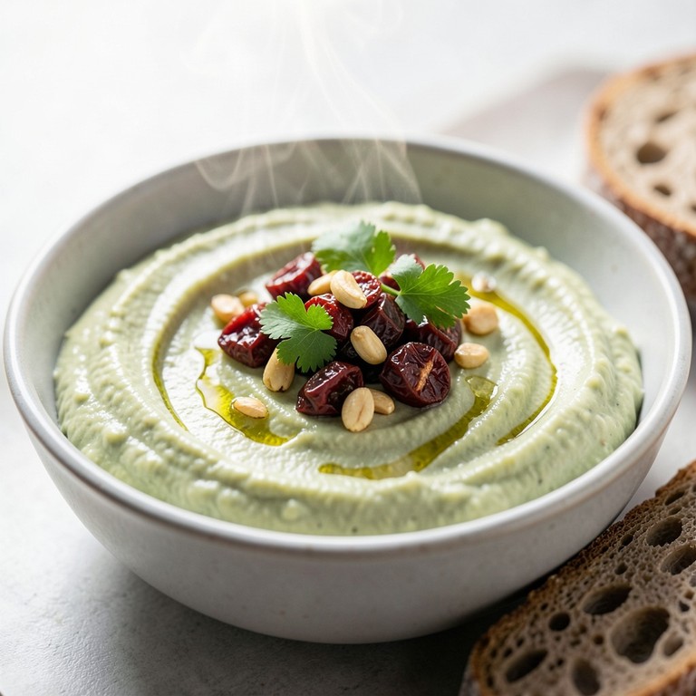 Klassischer Avocado-Hummus mit sonnengetrockneten Tomaten