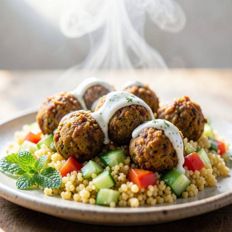 Falafels Express au Four, Semoule Citronnée et Sauce Yaourt à la Menthe