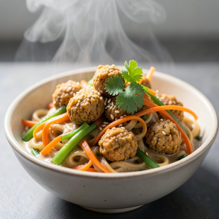 Bol de Nouilles Asiatiques Rapide aux Falafels et Sauce Cacahuète