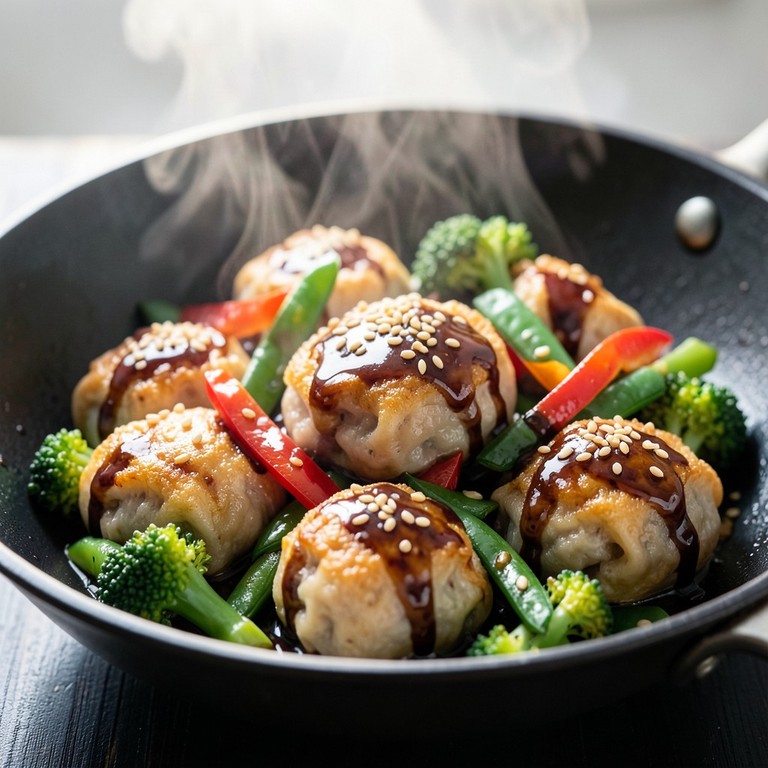 Snelle runderdumplings met gewokte groenten