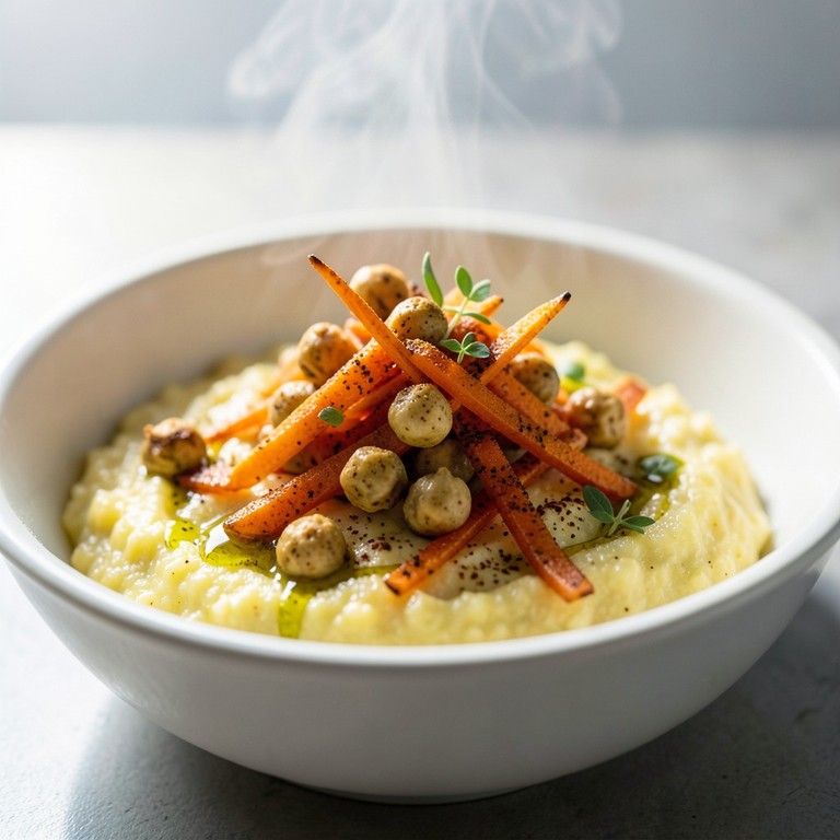 Polenta onctueuse aux carottes rôties et pois chiches épicés