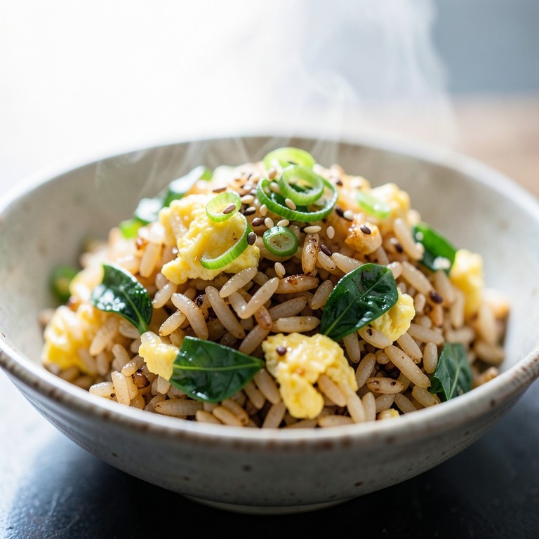 Gebratener Reis mit Radieschengrün und Ei