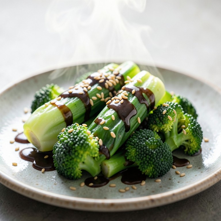 Ångad pak choi och broccoli med rostade sesamfrön