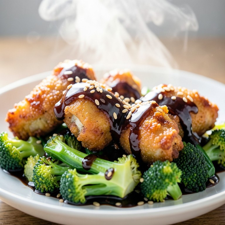 Stekta kycklinglår med sesamglaserad pak choi och broccoli