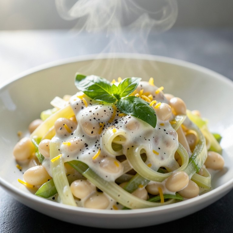 Orecchiettes aux poireaux, ricotta citronnée et haricots blancs