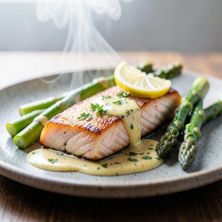 Saumon rôti aux asperges et beurre citronné