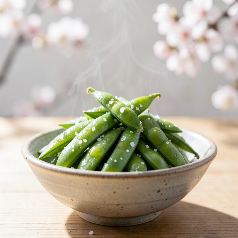 Klassiska ångade edamame-bönor med flingsalt