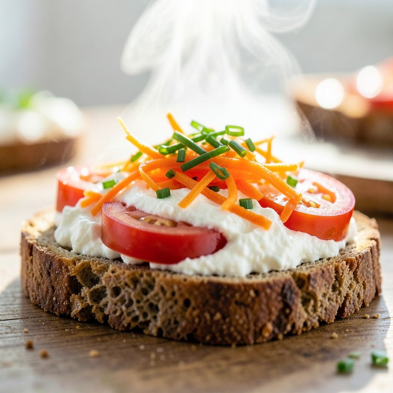 Buntes Rohkost-Hüttenkäse-Brot