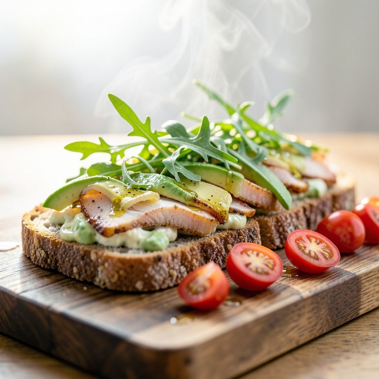 Volkoren boterhammen met gerookte kip en avocado