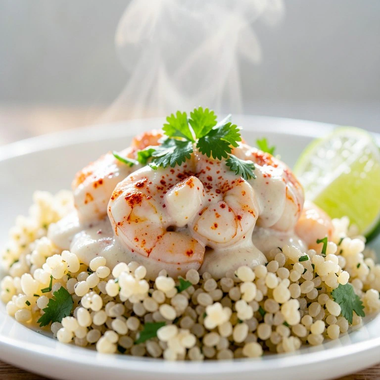 Crevettes au lait de coco et boulgour aux herbes fraîches