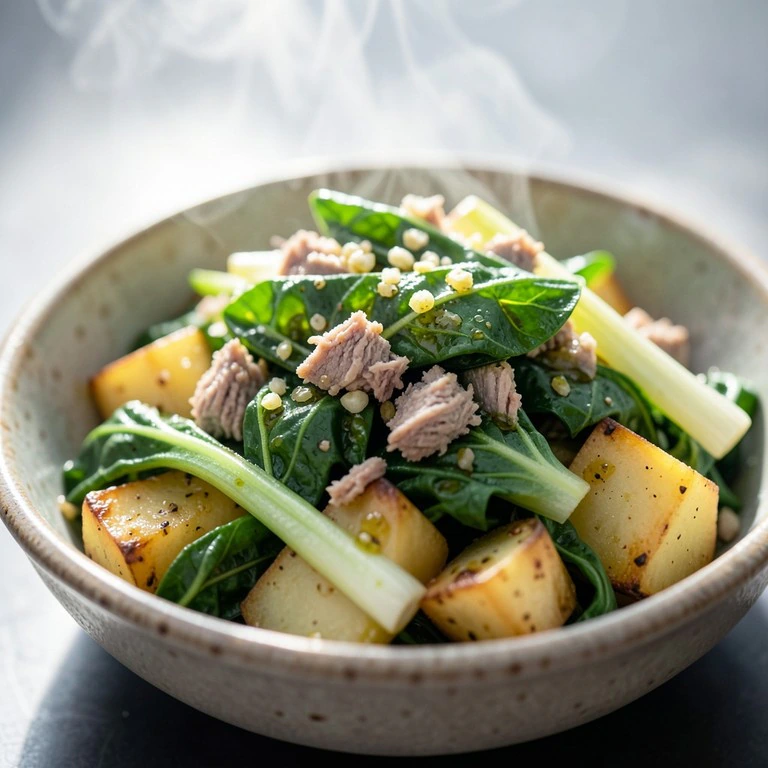 Méli-mélo de blettes et pommes de terre à l'ail et au thon