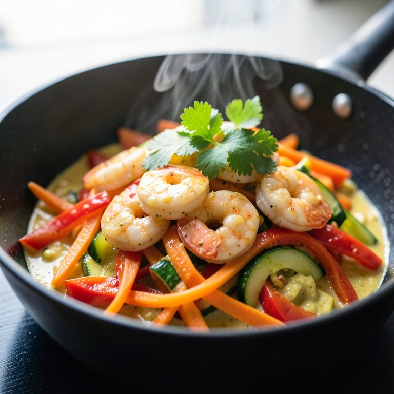 Wok de crevettes aux légumes et lait de coco