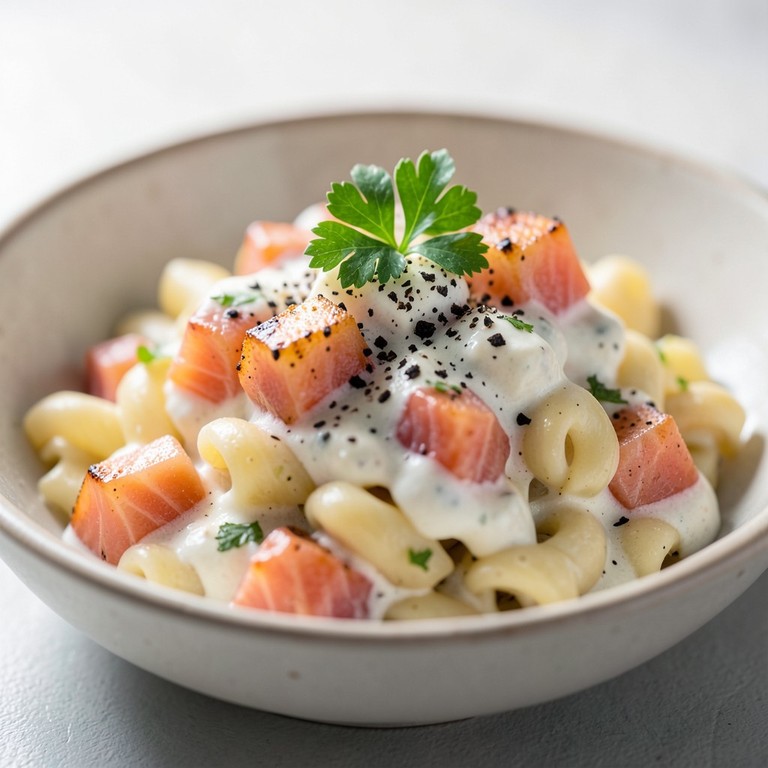 Fusilli cremosi al salmone e feta