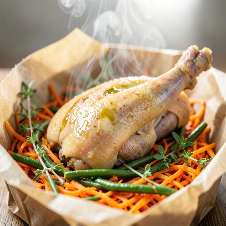 Pintade en papillote aux petits légumes
