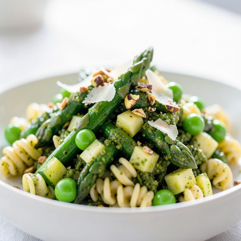 Pâtes printanières aux légumes verts et pesto de pistache
