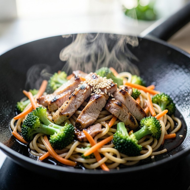 Sauté de nouilles de blé à la dinde et légumes croquants