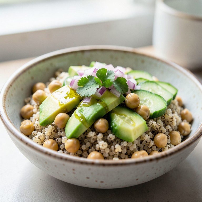 Bowl de quinoa con aguacate y garbanzos