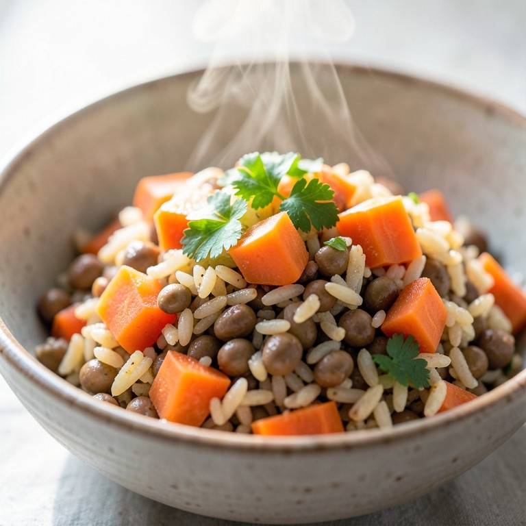 Arroz reconfortante con lentejas y zanahorias