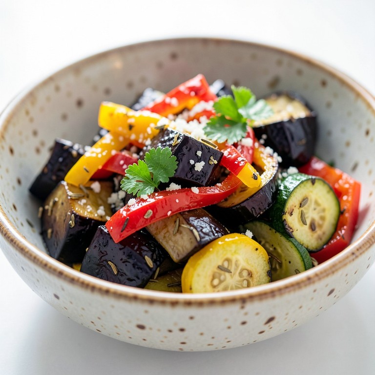 Vegetales mediterráneos asados en freidora de aire