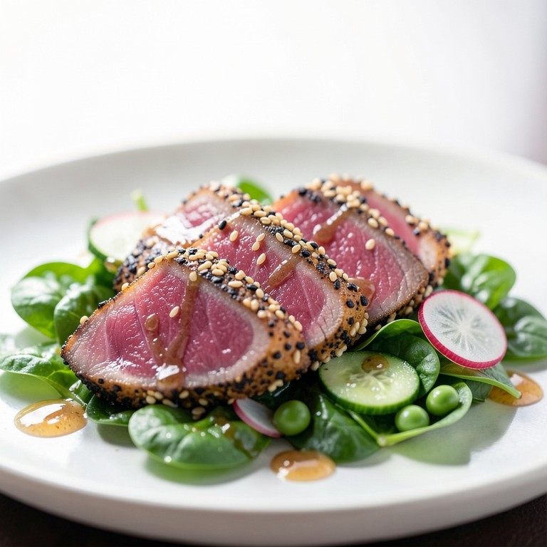 Ensalada de atún fresco sellado con sésamo