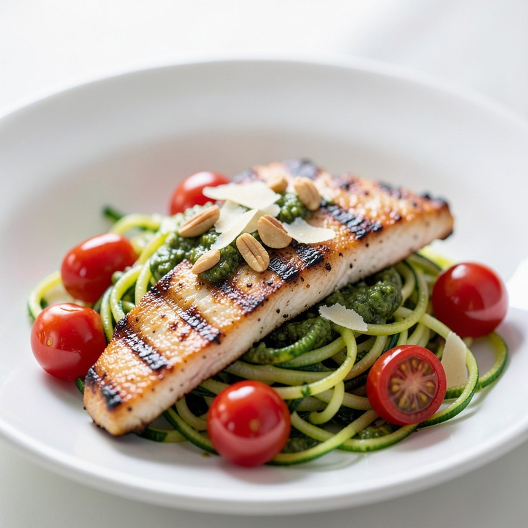 Ensalada tibia de pollo, calabacín y pesto