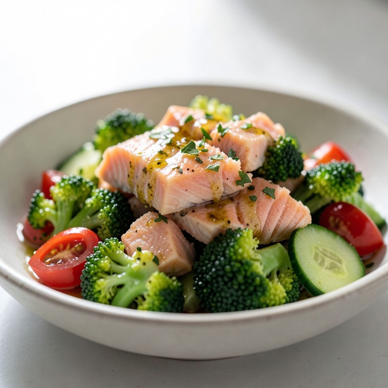 Ensalada templada de salmón y brócoli