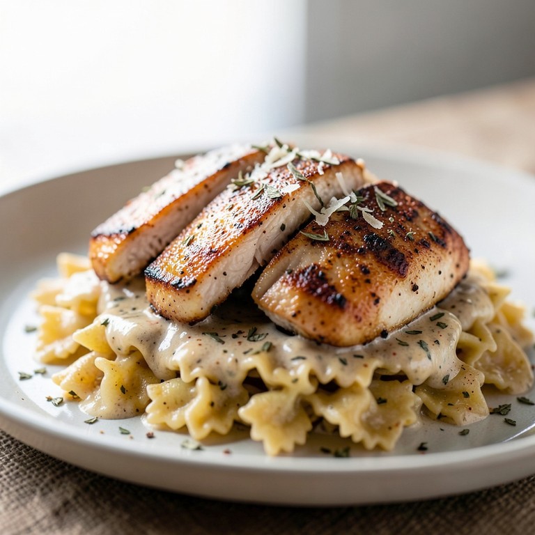 Escalopes de Poulet Rôties et Farfalles à la Crème de Parmesan