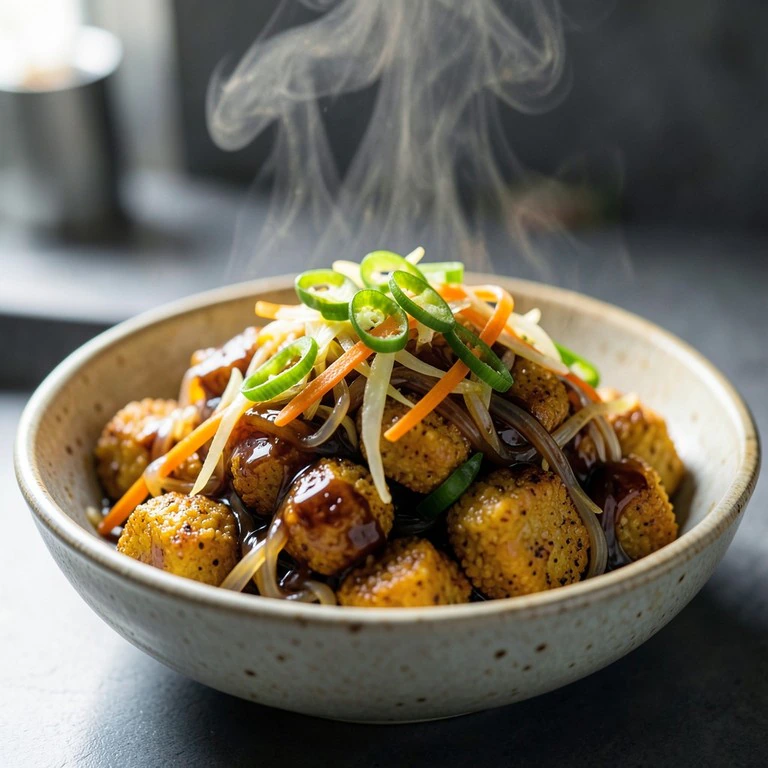 Indo-Chinese Stir-Fried Rice Cakes and Glass Noodles
