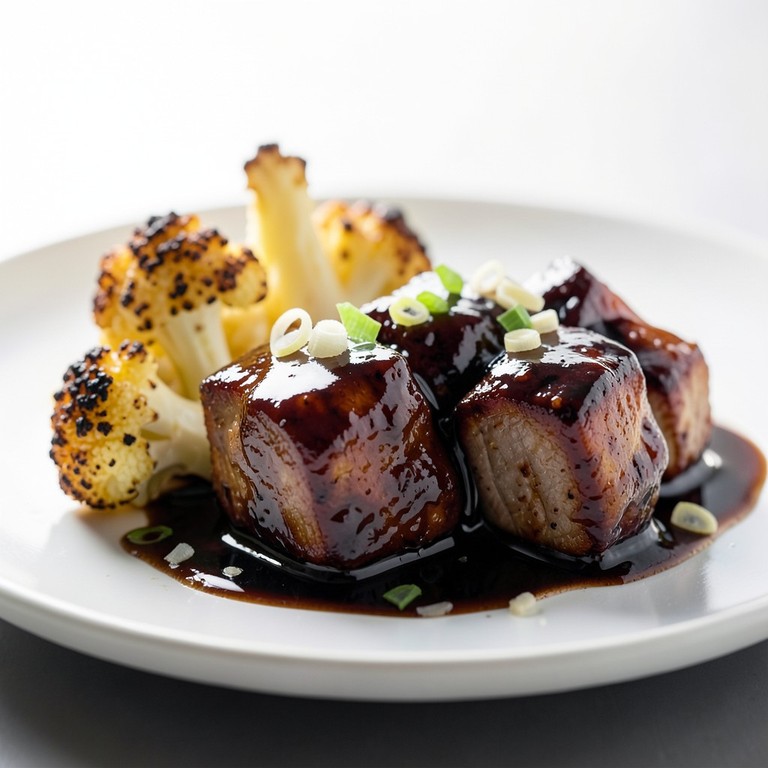 Bouchées de porc caramélisées au gingembre et chou-fleur rôti