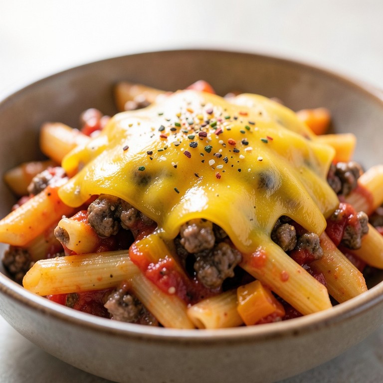Penne 'Street-Gastro' au Bœuf Haché et Cheddar