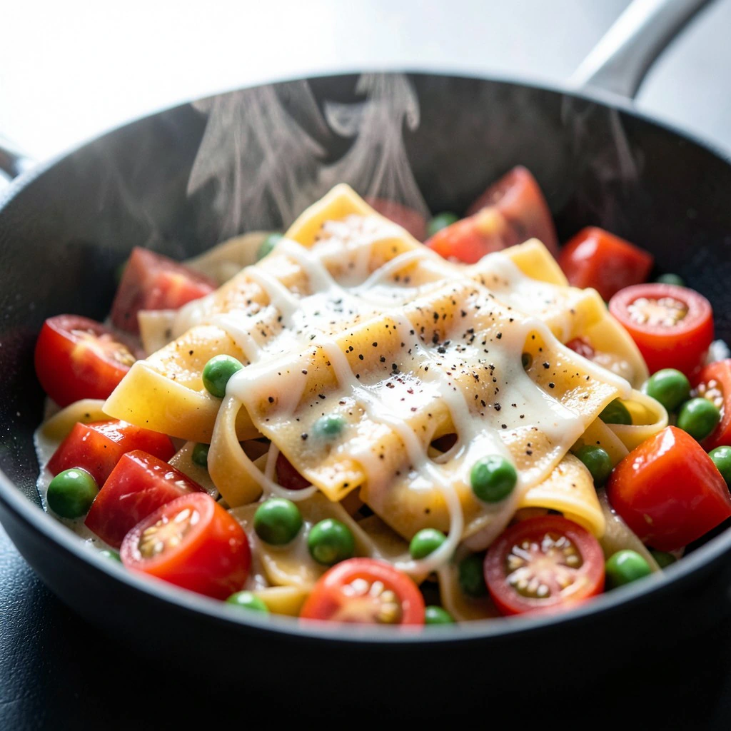 Bunte Pfannengemüse-Pasta mit Kirschtomaten