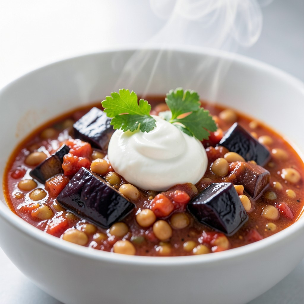 Linzen-Aubergine Curry met Crème Fraîche
