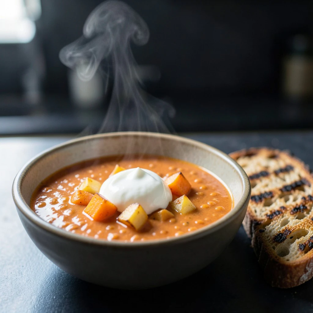 Kremet linsesuppe med ovnsbakte grønnsaker
