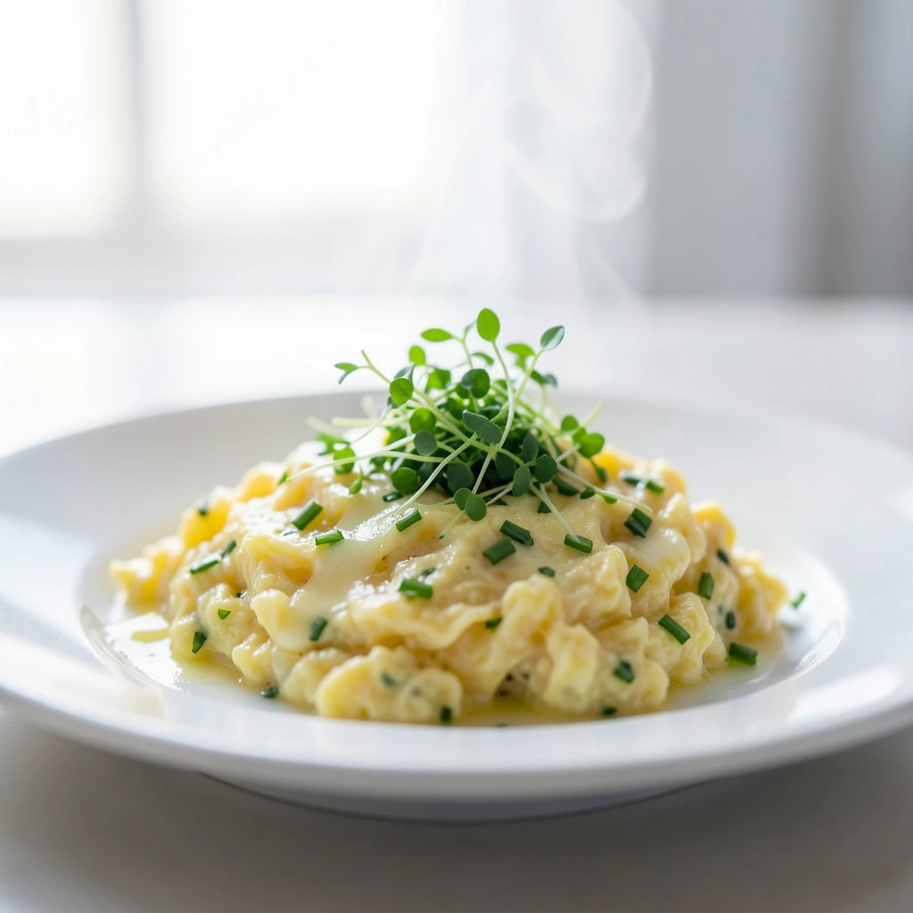 Cremiges Kräuter-Rührei mit Schnittlauch, Petersilie und Kresse