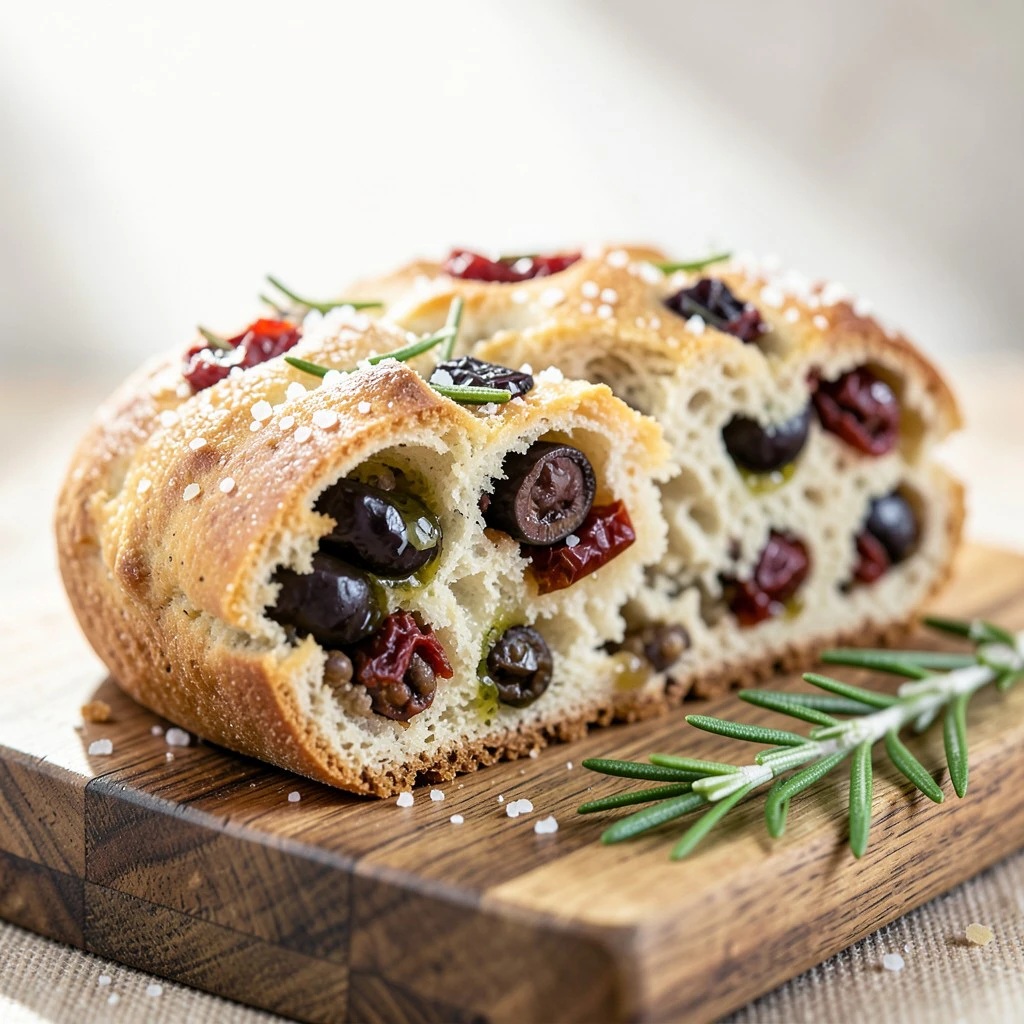 Sun-Dried Tomato and Olive Red Lentil Focaccia