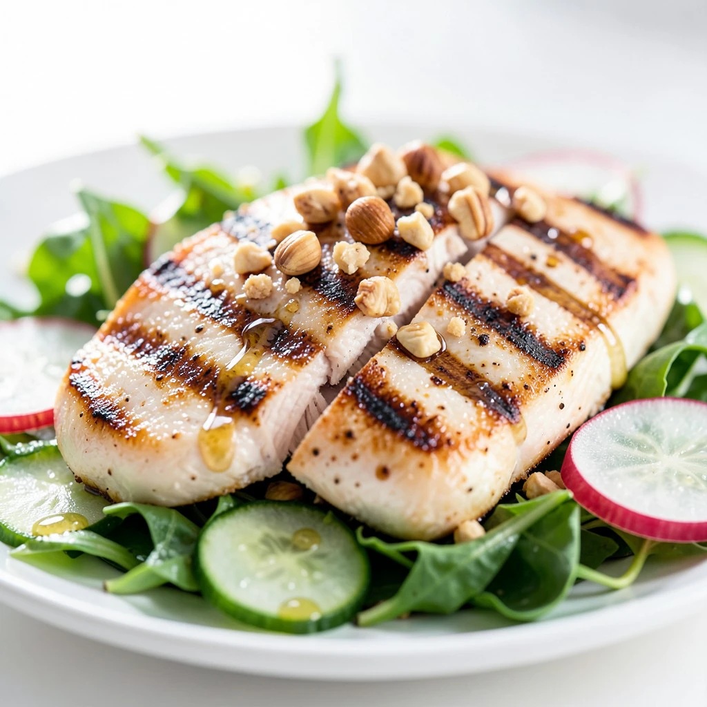 Grillet kyllingbryst med hasselnøttolje og frisk salat