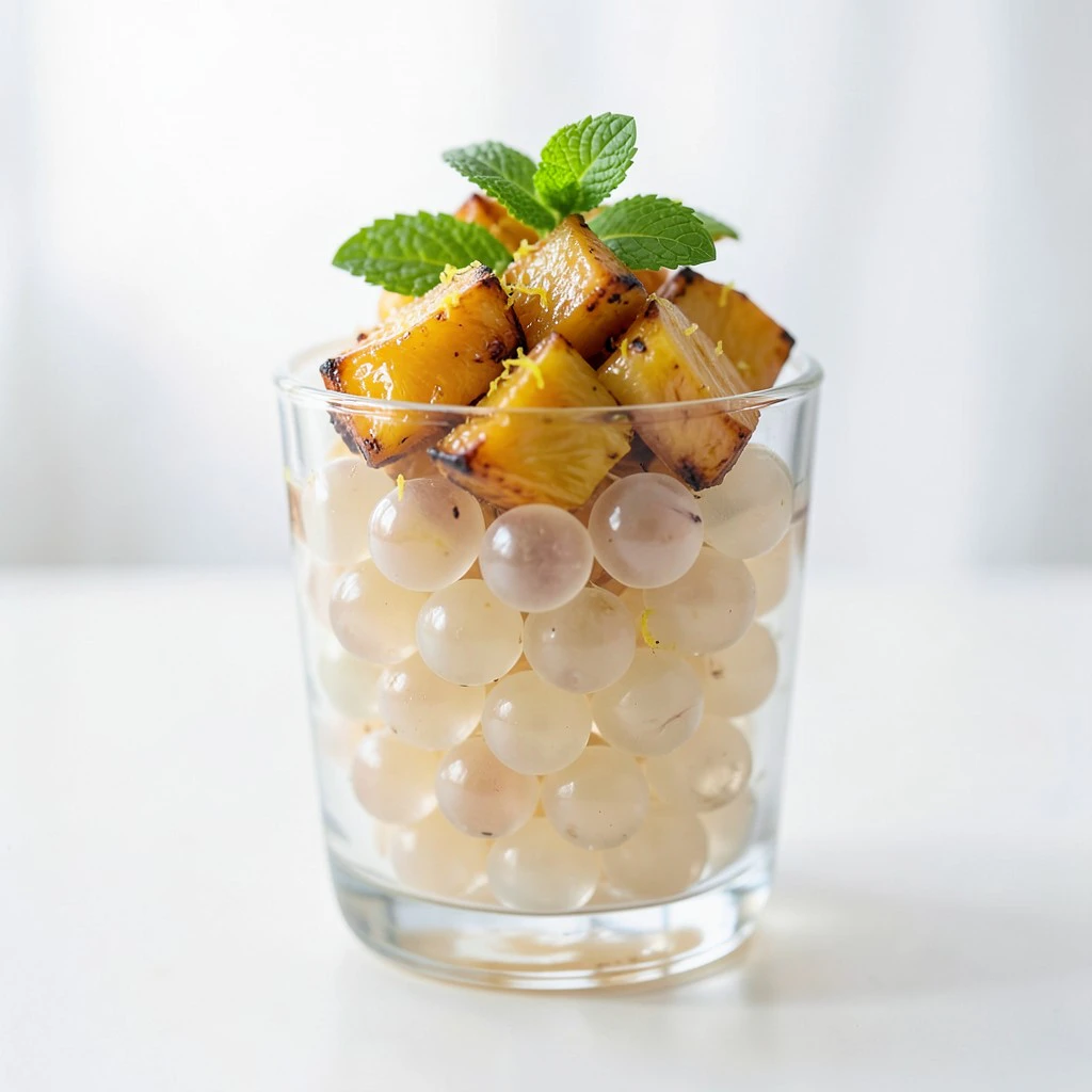 Verrines de tapioca à l'ananas rôti au citron vert