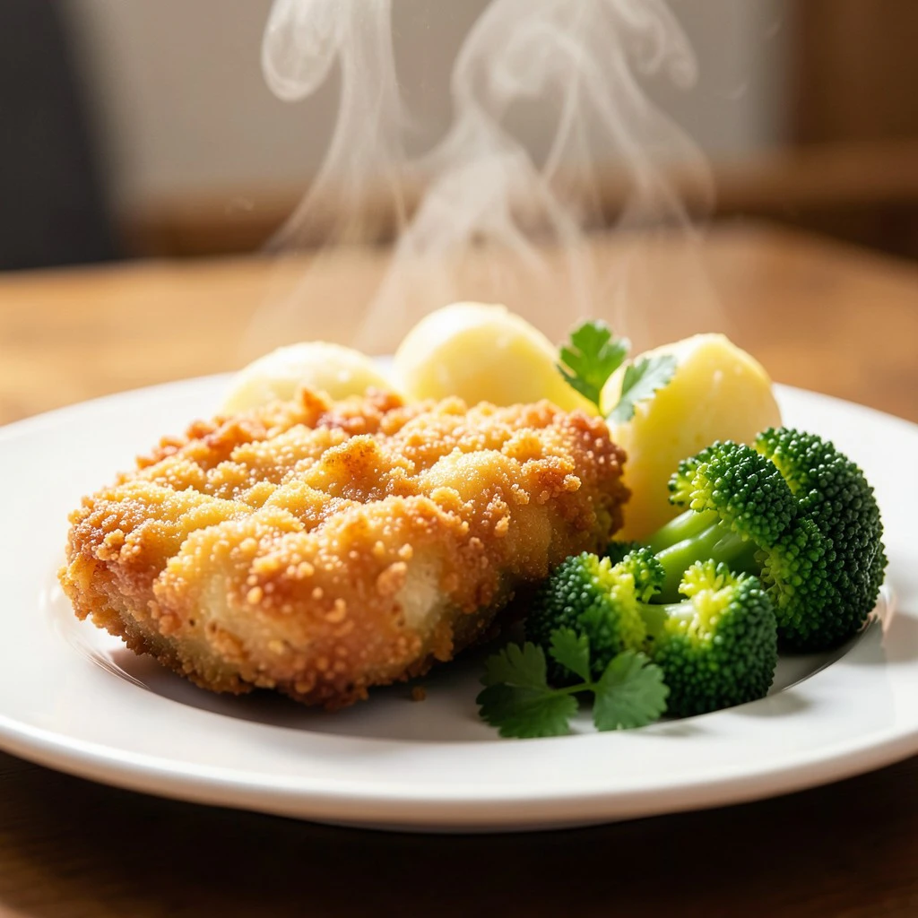 Klassieke Kipschnitzel met Gestoomde Broccoli en Aardappelen
