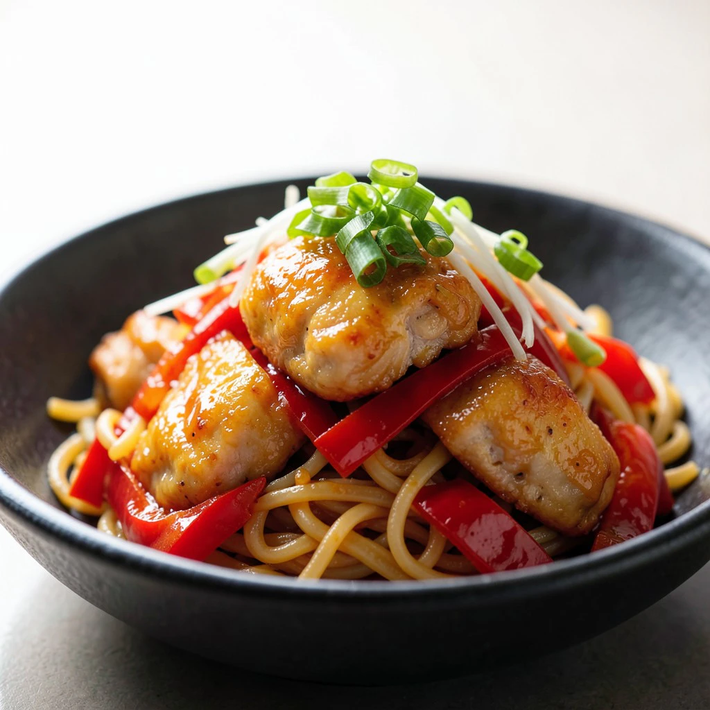 Klassieke Bami met Kip en Zoetzure Saus