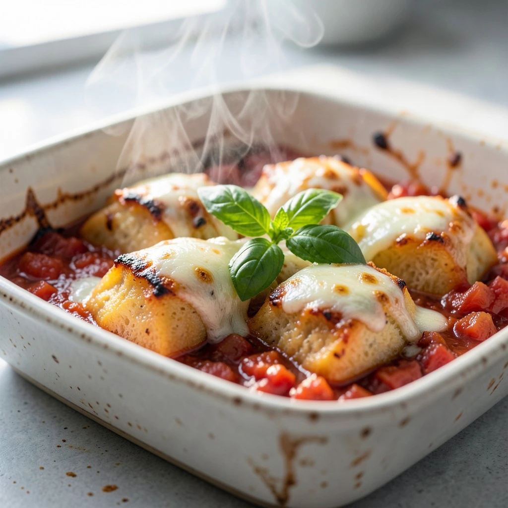 Vegetarischer Knödel-Auflauf mit Tomate und Mozzarella